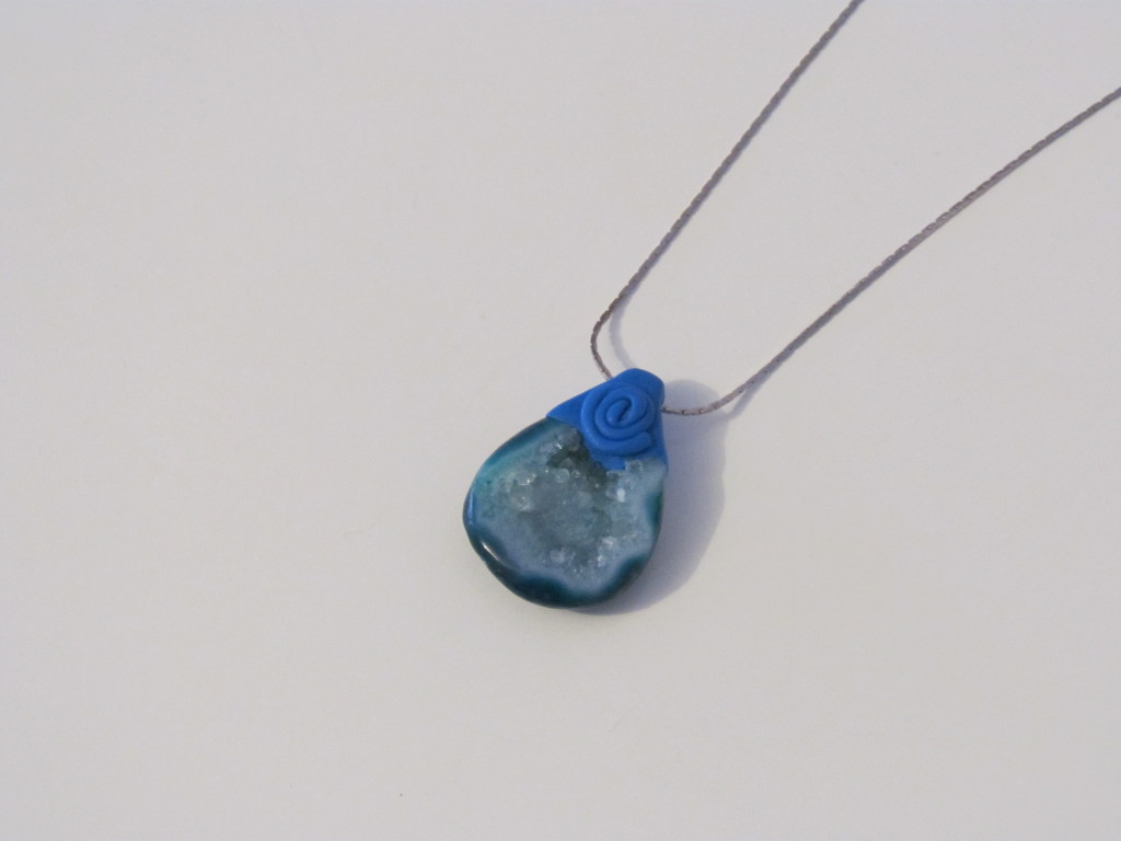 Blue agate druzy necklace 5 by Portugalarts.com