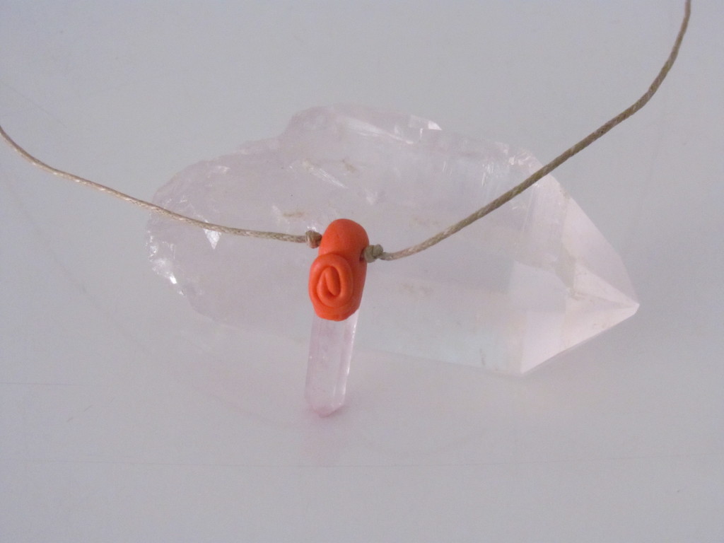 Quartz Crystal Point with Orange Spiral Healing Necklace